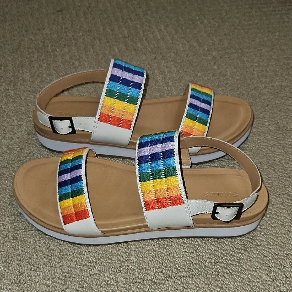 Anthropologie Soludos Sandals with Rainbow Embroidery White Multicolor Size 7.5